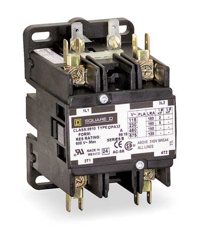 SQUARE D 208/240VAC Non-Reversing Definite Purpose Contactor 2P 50A 8910DPA52V09