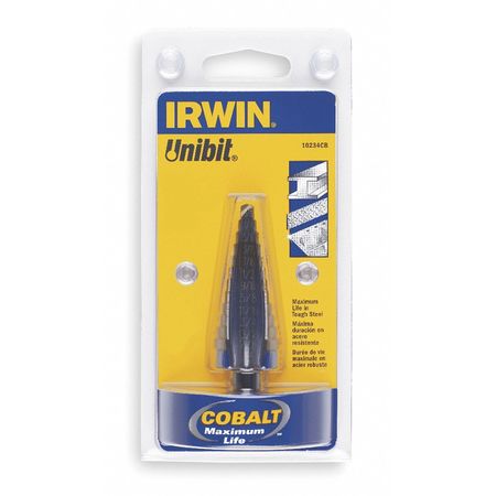 IRWIN Step Drill Bit, 9 Hole Sizes, 1/4 in to 3/4 in, 1/16 Step Increments, Hex Shank, Cobalt Alloy Steel 10233cb