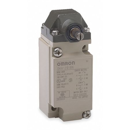 OMRON Heavy Duty Limit Switch, No Lever, Rotary, DPDT, 5A @ 600V AC, Actuator Location: Side D4A2918N