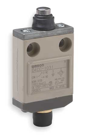 OMRON Limit Switch, Plunger, SPDT, 1A @ 120V AC, Actuator Location: Top D4CC1031