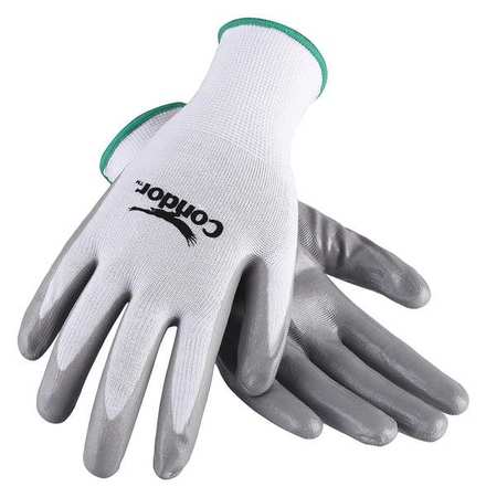 CONDOR Nitrile Coated Gloves, Palm Coverage, White/Gray, S, PR 20GY90