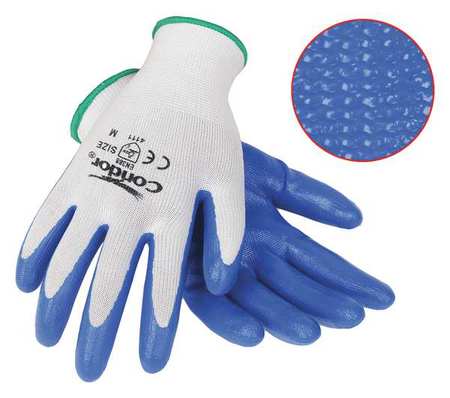 CONDOR Nitrile Coated Gloves, Palm Coverage, Blue/White, L, PR 20GZ57