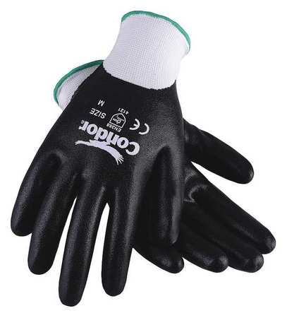 CONDOR Nitrile Coated Gloves, Full Coverage, Black/White, L, PR 20GZ63