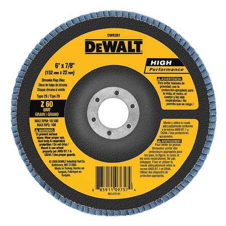 Dewalt 6" x 7/8" 60g type 29 HP flap disc DW8381