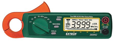 EXTECH Clamp Meter, LCD, 30 A, 0.9 in (23 mm) Jaw Capacity, Cat III 300V Safety Rating 380942-NIST