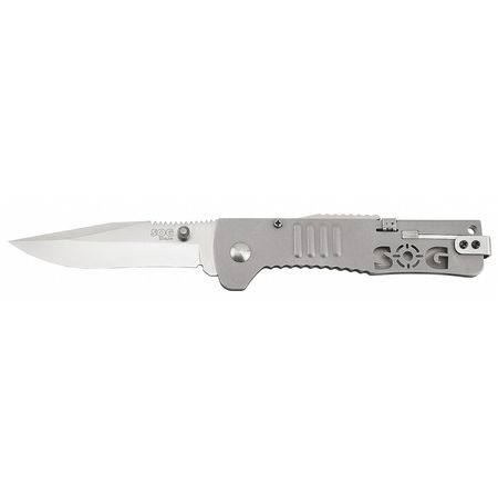 SOG Folding Knife, Clip Point, Satin, 3-3/16 In SJ31-CP