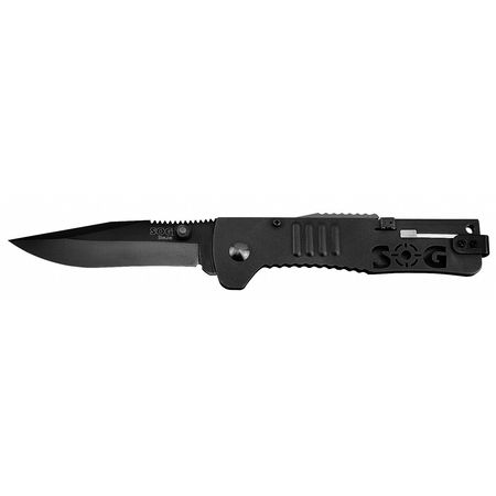 SOG Folding Knife, Clip Point, Black, 3-3/16 In SJ32-CP