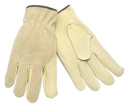 MCR SAFETY Leather Palm Gloves, Pigskin, L, PR 3405L