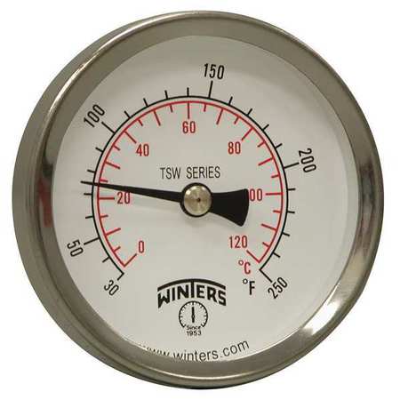 WINTERS Thermometer, Analog, 30-120 deg, 1/2in NPT TSW174-2LF.