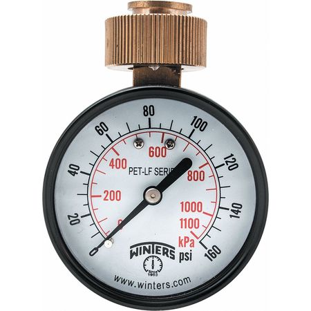 WINTERS Water Test Gauge, 2.5 in., 0 to 160 psi PETW213LF