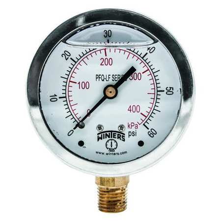 Winters Pressure Gauge, 0 to 160 psi, 1/4 in MNPT, Stainless Steel, Silver PCT324LF