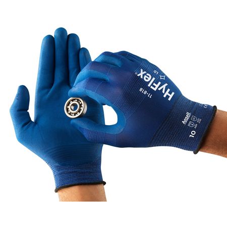Ansell Foam Nitrile Coated Gloves, Palm Coverage, Blue, 8, PR 11-818