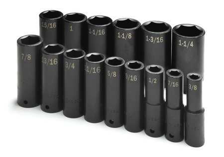 SK PROFESSIONAL TOOLS 1/2" Drive Impact Socket Set, SAE, 15 pcs 4045