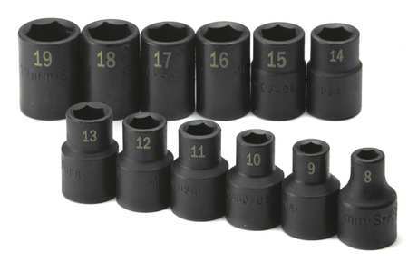 Sk Professional Tools 1/2" Drive Impact Socket Set, Metric, 12 pcs 4034