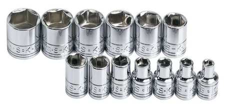 Sk Professional Tools 1/4" Drive Socket Set Metric 13 Pieces 4 mm to 15 mm , Chrome 1313