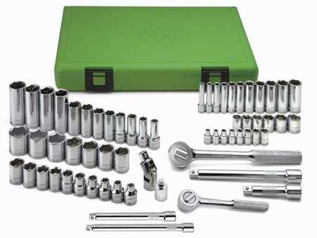 Sk Professional Tools 1/4", 3/8" Drive Socket Set Metric 62 Pieces 4 mm to 22 mm , Chrome 94562