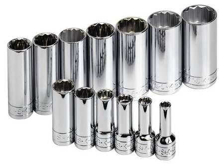 Sk Professional Tools 3/8" Drive Socket Set SAE 13 Pieces 1/4 in to 1 in , Chrome 4453