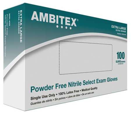 Ambitex Disposable Gloves, 3 mil Palm, Nitrile, Powder-Free, XL, 100 PK, Royal Blue NXL400