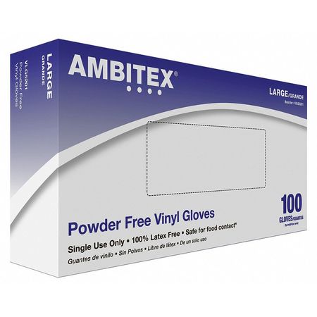 Ambitex Smooth Gloves, 3 mil Palm, Vinyl, Powder-Free, L, 100 PK, Clear VLG5201