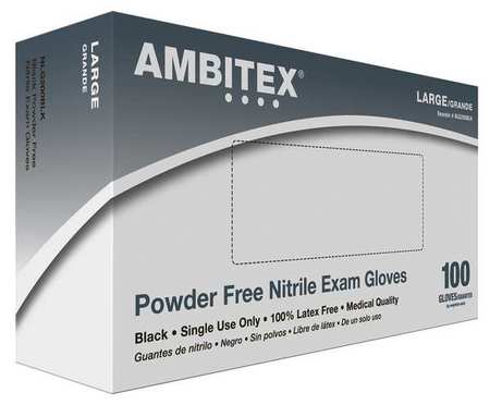 Ambitex Disposable Gloves, 3.5 mil Palm, Nitrile, Powder-Free, L, 100 PK, Black NLG200BLK