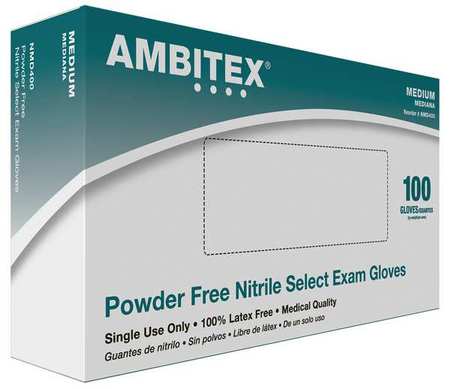 Ambitex Textured Gloves, 3 mil Palm, Nitrile, Powder-Free, M, 100 PK, Blue NMD400