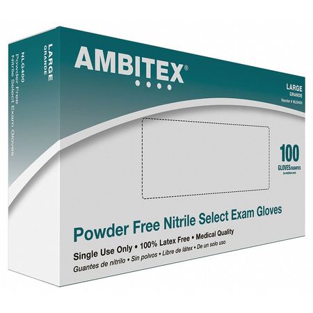 Ambitex Textured Gloves, 3 mil Palm, Nitrile, Powder-Free, L, 100 PK, Blue NLG400