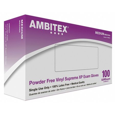 Ambitex Exam Gloves, 3.5 mil Palm, Vinyl, Powder-Free, M, 100 PK, Cream VMD221