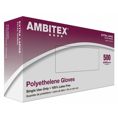 Ambitex Loose Fitting Gloves, 0.63 mil Palm, Polyethylene, Powder-Free, XL, 500 PK, Clear PXL6505