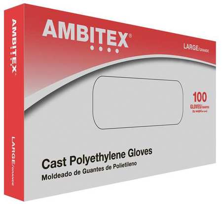 Ambitex Cast Gloves, 0.63 mil Palm, Polyethylene, Powder-Free, M, 100 PK, Clear CPMD6510