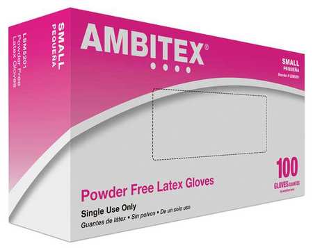 Ambitex Disposable Gloves, 4 mil Palm, Natural Rubber Latex, Powder-Free, S, 100 PK, Cream LSM5201