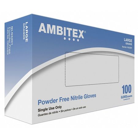 Ambitex Disposable Gloves, 4 mil Palm, Powder-Free, L, 100 PK, Royal Blue NLG5201