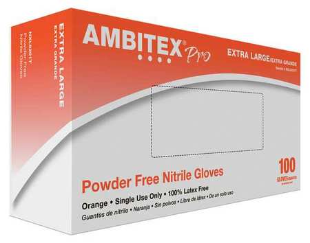 AMBITEX Textured Gloves, 4.70 mil Palm, Nitrile, Powder-Free, XL, 100 PK, Orange NXL6201T