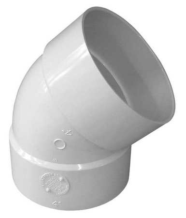 Zoro Select PVC Elbow, 45 Degrees, Hub, 4 in Pipe Size 40640