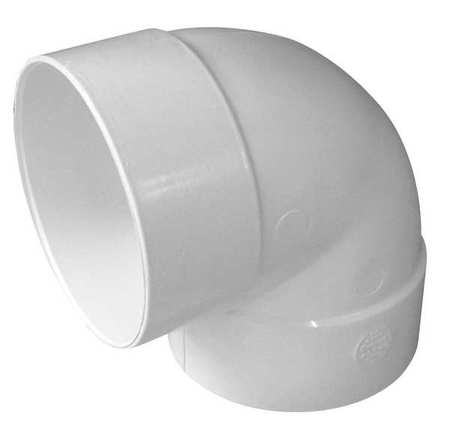 Zoro Select PVC 90 Degree Short Turn Elbow, Hub, 4 in Pipe Size 40740