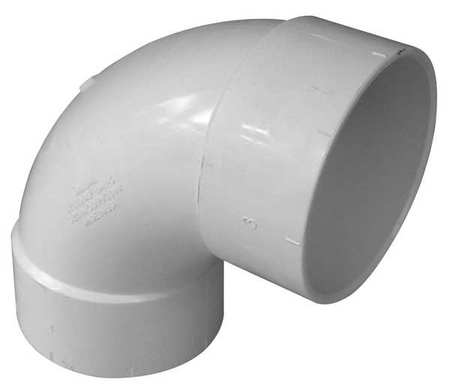 Zoro Select PVC Sanitary Elbow, 90 Degrees, Hub, 3 in Pipe Size 42830