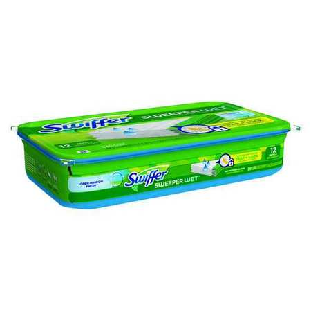 SWIFFER 10 in L Swiffer Wet Cloths, Green/White, Synthetic, PK12 35154