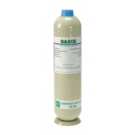 GASCO Calibration Gas, Carbon Monoxide, Methane, Nitrogen, Oxygen, 103 L, C-10 (5/8 in UNF) Connection 103L-319