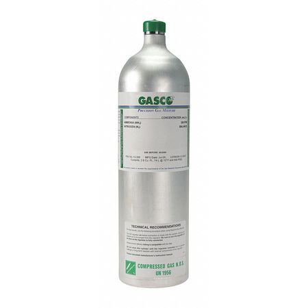 GASCO Calibration Gas, Nitrogen, Nitrogen Dioxide, 74 L, C-10 (5/8 in UNF) Connection, +/-5% Accuracy 74L-111-50