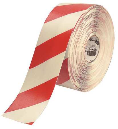 Mighty Line Ind Floor Tape, Roll, Red/White, Vinyl 4RWCHVRED
