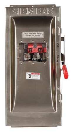 SIEMENS Fusible Safety Switch, Heavy Duty, 600V AC, 3PST, 100 A, NEMA 3R HF363SW