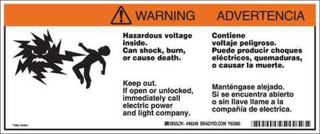 Brady Warning Labels, 4-1/2inHx10-3/4inW, Tape, 46348 46348