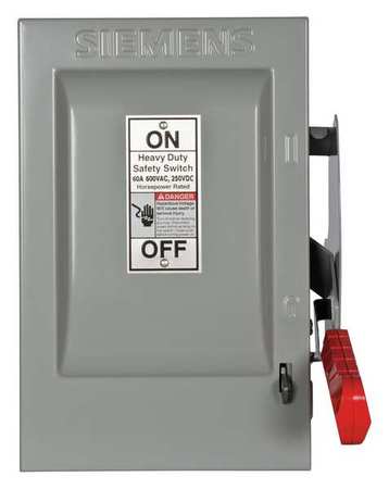 SIEMENS Nonfusible Safety Switch, Heavy Duty, 600V AC, 3PST, 60 A, NEMA 1 HNF362H