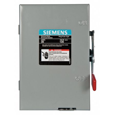 Siemens Fusible Safety Switch, General Duty, 120V AC, 1PST, 30 A, NEMA 1 LF111N