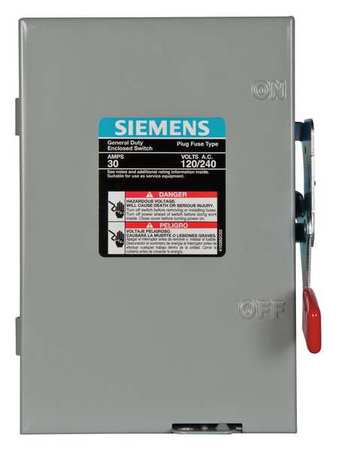 Siemens Fusible Safety Switch, General Duty, 120/240V AC, 2PST, 30 A, NEMA 1 LF211N