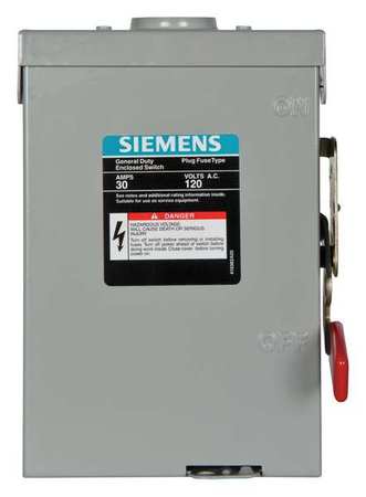 SIEMENS Fusible Safety Switch, General Duty, 120V AC, 1PST, 30 A, NEMA 3R LF111NR