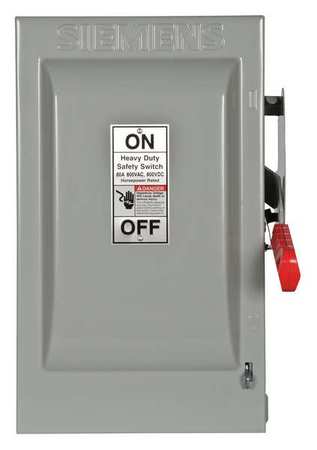 SIEMENS Nonfusible Safety Switch, Heavy Duty, 600V AC, 2PST, 60 A, NEMA 1 HNF262