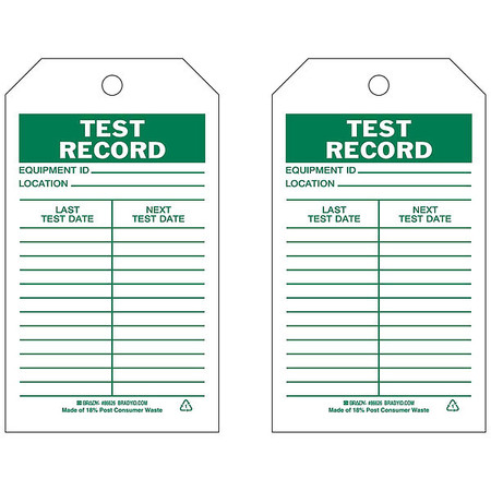 BRADY Inspection Tag, 7inHx4inW, HD Poly., PK10 86513