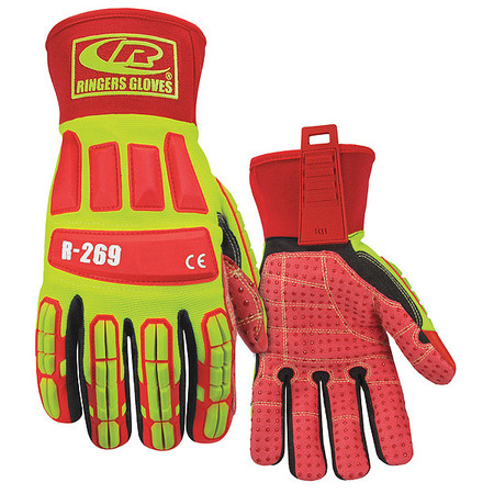 RINGERS GLOVES Hi-Vis Cut Resistant Impact Gloves, A3 Cut Level, Uncoated, 3XL, 1 PR 269-13