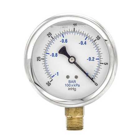 PIC GAUGES Vacuum Gauge, Liquid, 4In, 30-0In Hg Vacuum 201L-402A