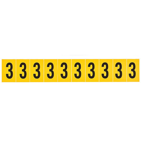 BRADY Number Label, 1in.H Character, Vinyl 1530-3